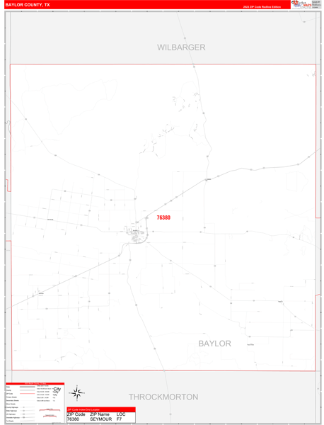 Baylor County, TX Zip Code Wall Map