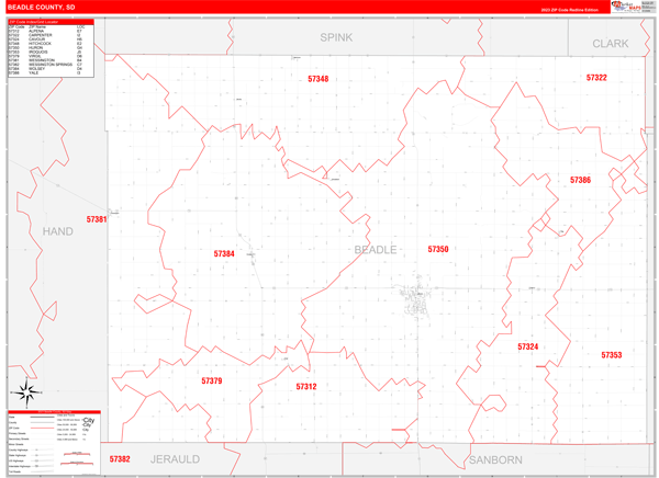 Beadle County Digital Map Red Line Style