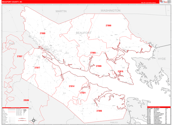 Beaufort County Digital Map Red Line Style