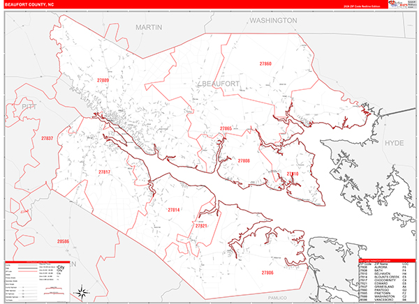 Beaufort County, NC Zip Code Wall Map