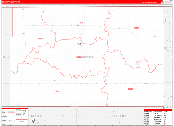Beaver County, OK Zip Code Wall Map