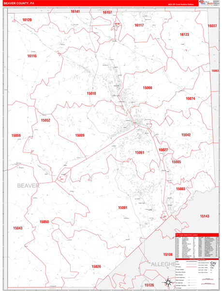 Beaver County Digital Map Red Line Style