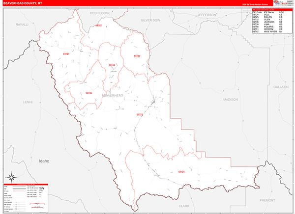 Beaverhead County, MT Zip Code Wall Map