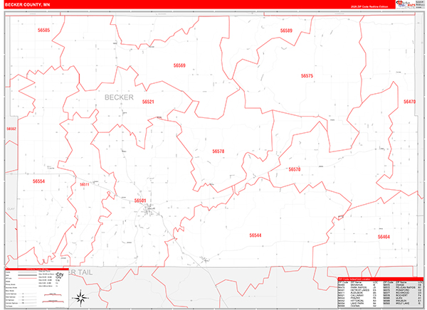Becker County, MN Zip Code Wall Map