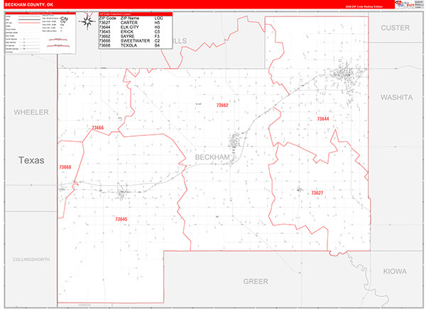 Beckham County, OK Carrier Route Wall Map