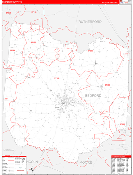 Bedford County, TN Zip Code Map