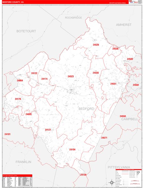 Bedford County Digital Map Red Line Style