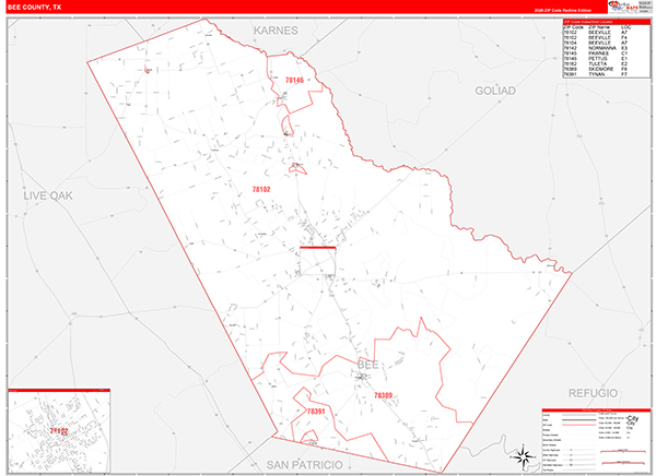 Bee County, TX Zip Code Map