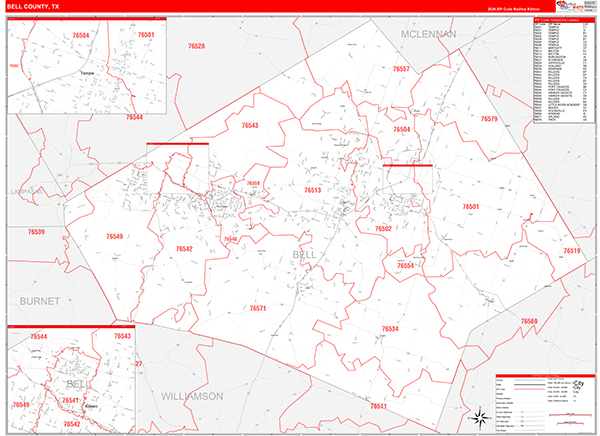 Bell County, TX Zip Code Map