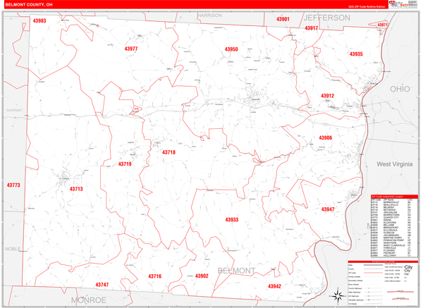 Belmont County Digital Map Red Line Style