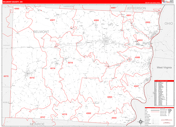 Belmont County, OH Zip Code Map