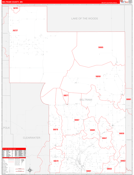 Beltrami County Wall Map Red Line Style
