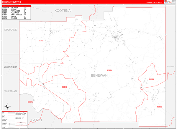 Benewah County, ID Carrier Route Wall Map