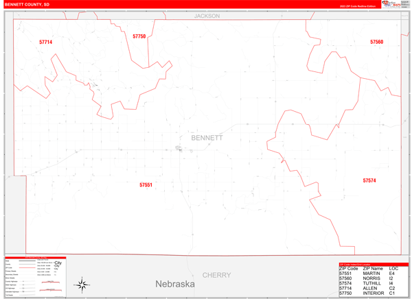 Bennett County Digital Map Red Line Style