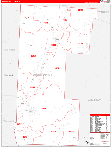 Bennington County Digital Map Red Line Style