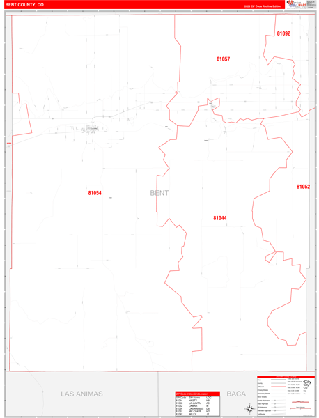 Bent County, CO Zip Code Wall Map