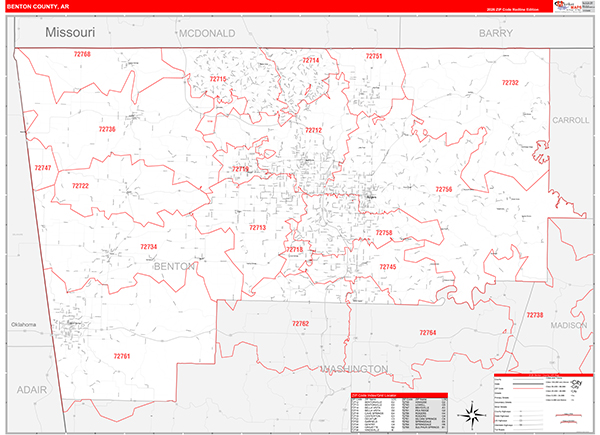 Benton County, AR Zip Code Map