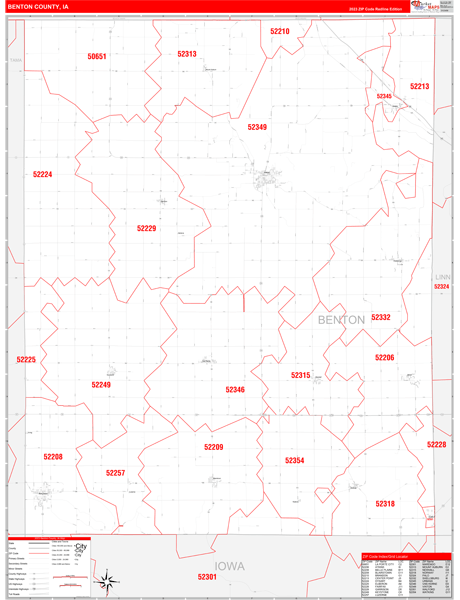 Benton County, IA Wall Map Red Line Style