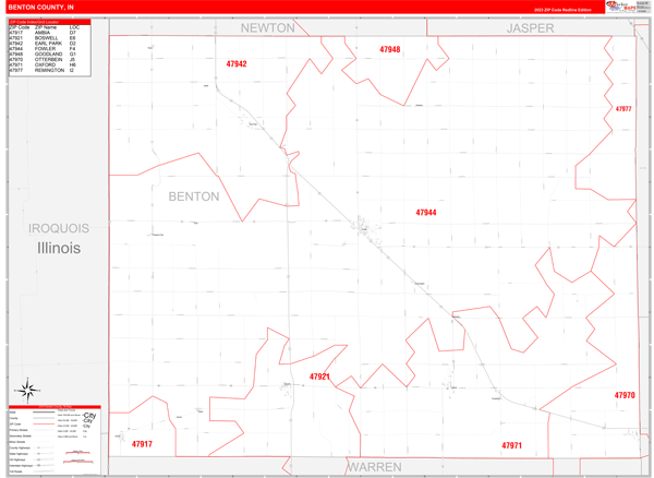 Benton County, IN Map Red Line Style