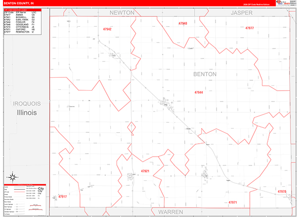 Benton County, IN Zip Code Map
