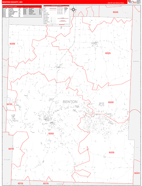 Benton County, MO Map Red Line Style