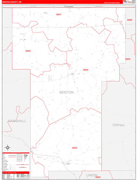 Benton County, MS Zip Code Map