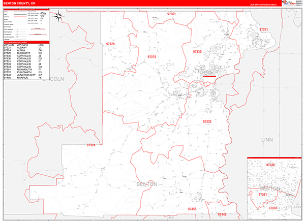 Benton County, OR Zip Code Wall Map