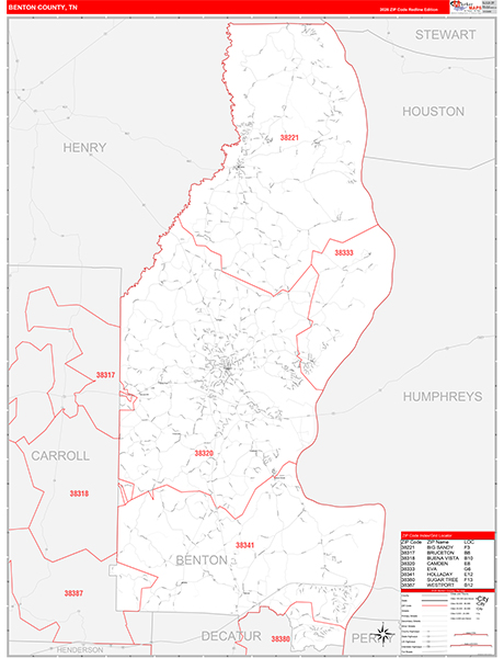Benton County, TN Zip Code Map