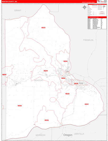 Benton County, WA Wall Map Red Line Style
