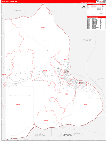 Benton County, WA Wall Map Red Line Style