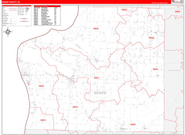 Benzie County, MI Zip Code Map