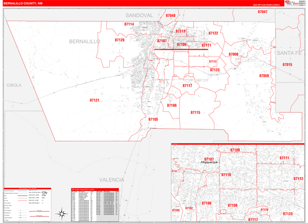 Bernalillo County, NM Zip Code Wall Map