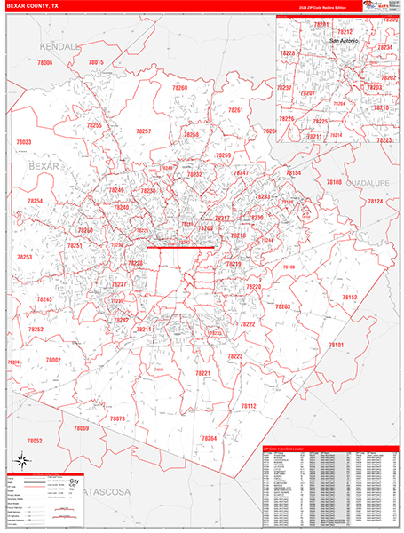 Bexar County, TX Zip Code Map