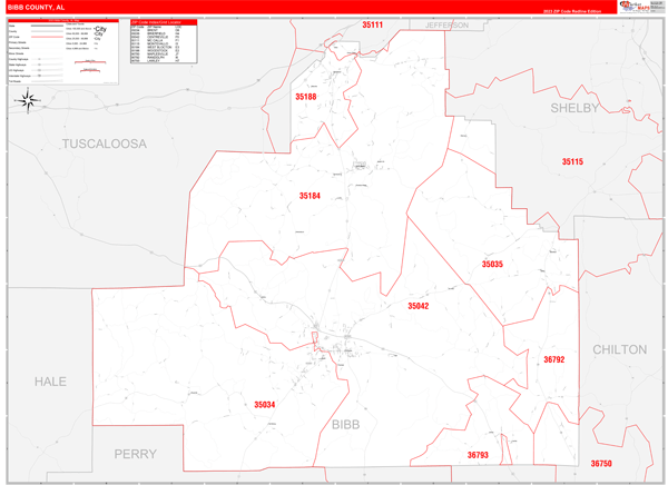 Bibb County, AL Zip Code Map