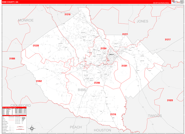 Bibb County Digital Map Red Line Style