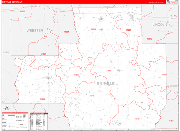 Bienville Parish (County), LA Zip Code Wall Map