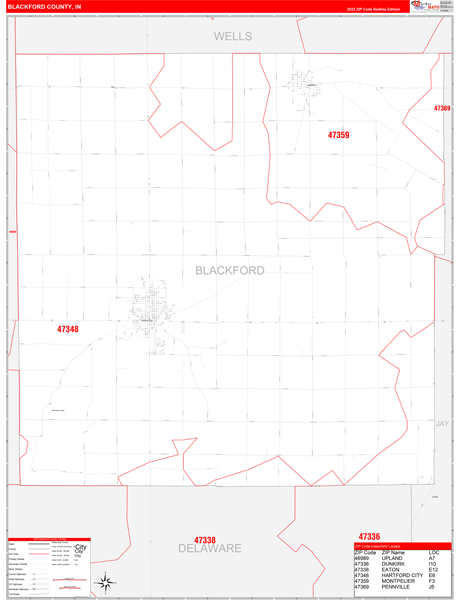 Blackford County, IN Zip Code Wall Map