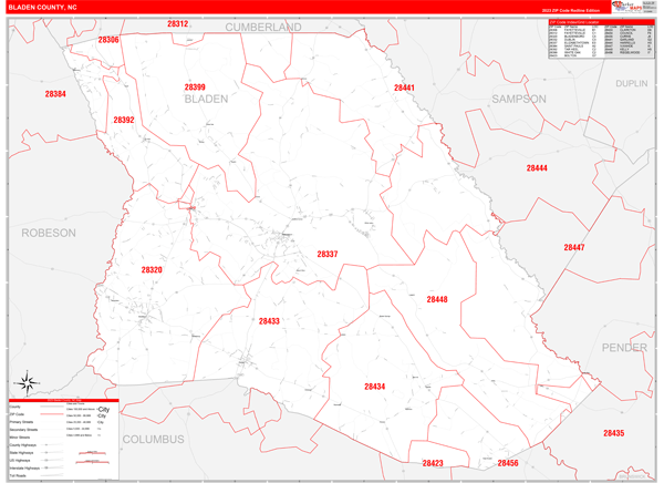 Bladen County Digital Map Red Line Style