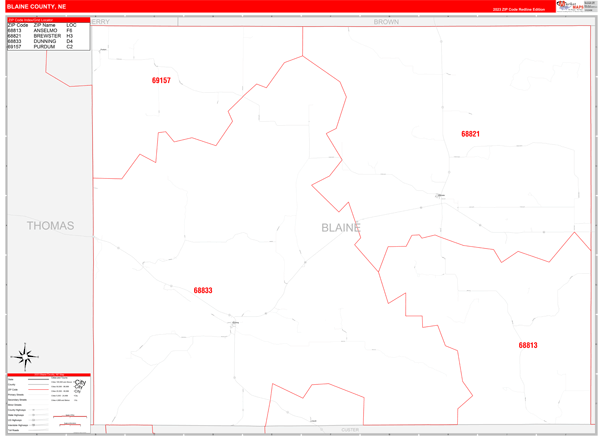 Blaine County, NE Zip Code Wall Map