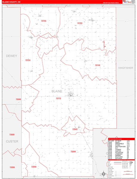 Blaine County, OK Zip Code Wall Map
