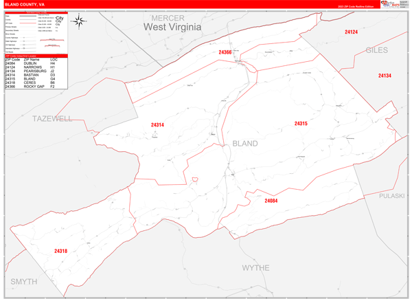 Bland County Digital Map Red Line Style