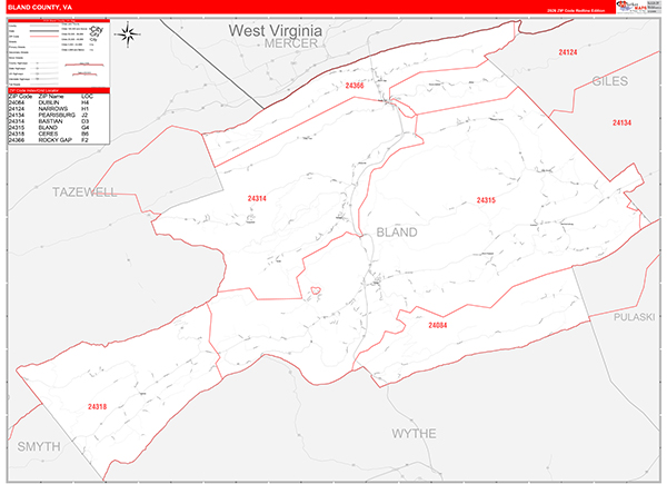 Bland County, VA Zip Code Map