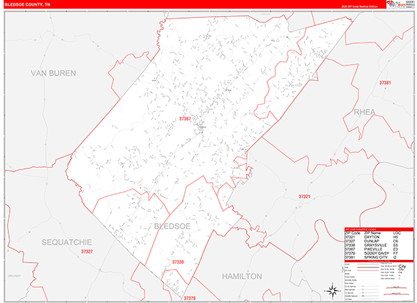 Bledsoe County, TN Zip Code Map