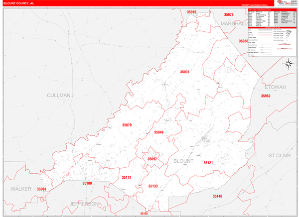 Blount County, AL Zip Code Wall Map