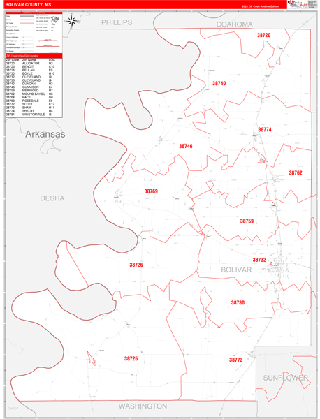 Bolivar County, MS Zip Code Map
