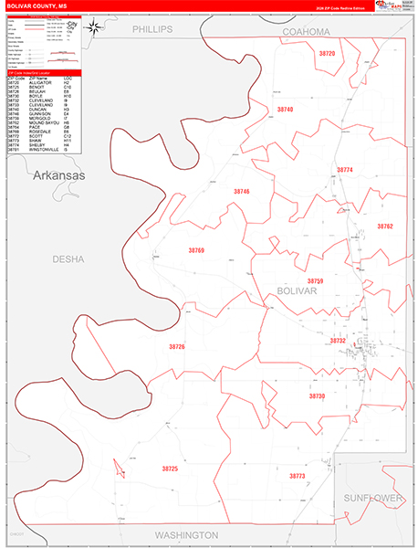 Bolivar County, MS Zip Code Map