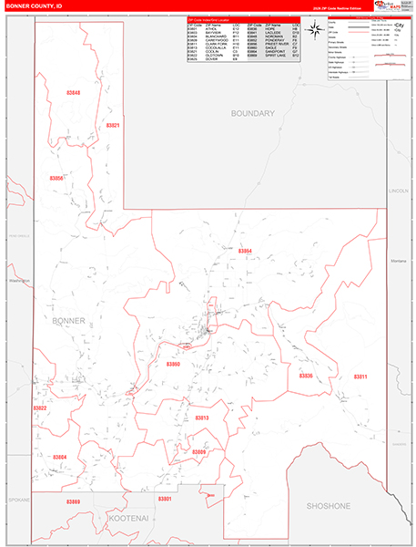 Bonner County, ID Zip Code Map