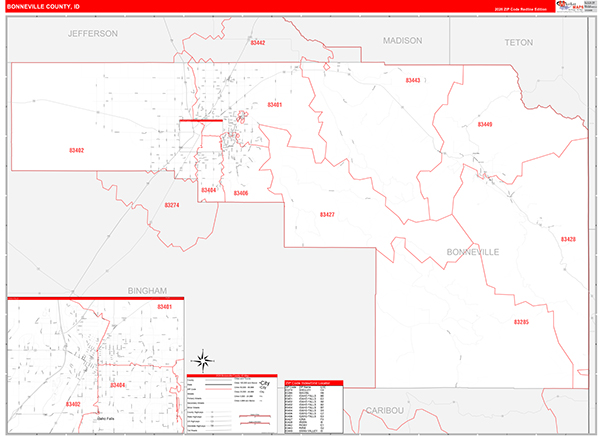 Bonneville County, ID Zip Code Wall Map