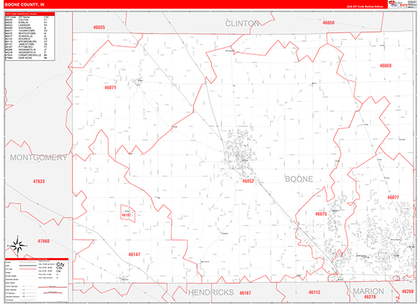 Boone County, IN Zip Code Map