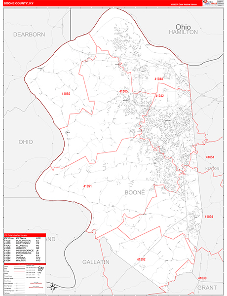 Boone County, KY Zip Code Wall Map